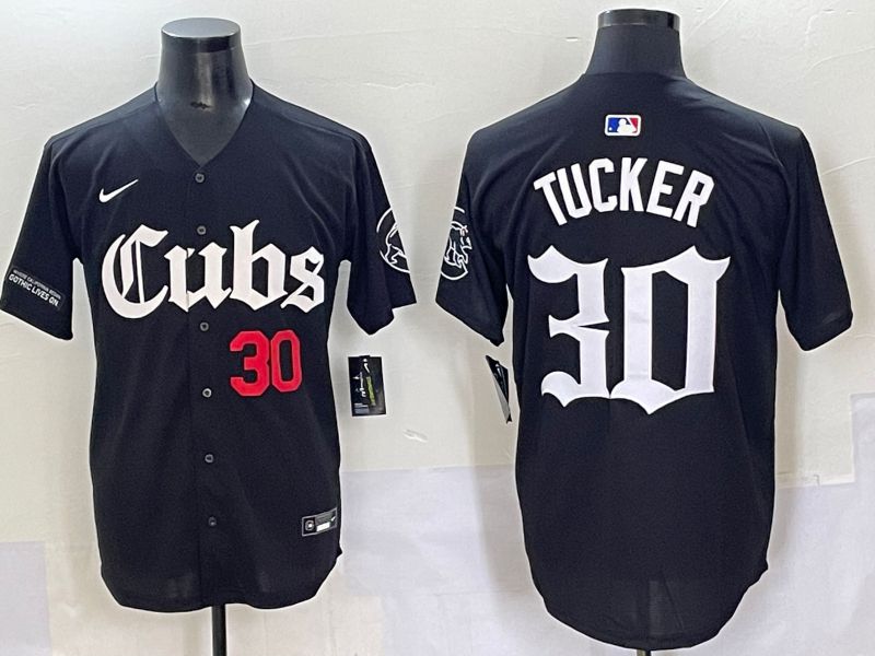Men 2025 Chicago Cubs 30 Tucker Black Five generations Joint Name Nike MLB Jersey style 5